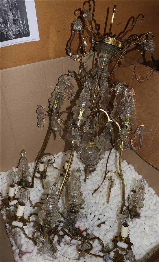 Gilt brass & cut glass 17 light chandelier, drop 4ft 5in. diam. 2ft 6in. approx.